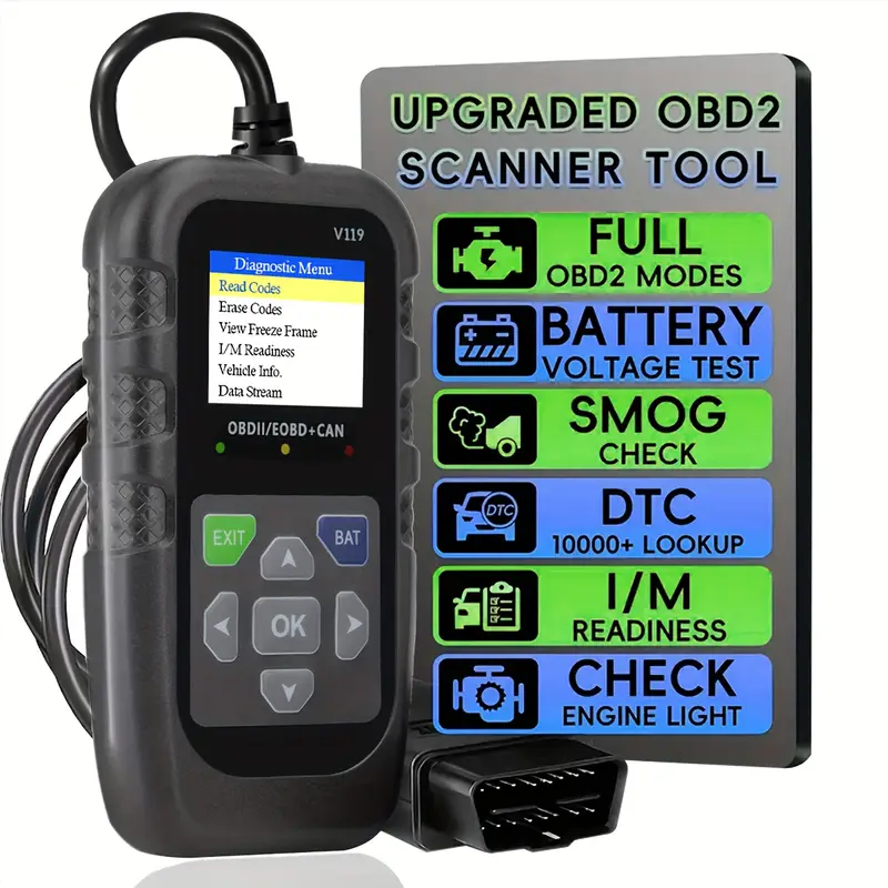 V119 OBD2 Scanner Code Reader  - đánh giá và giá Power Supply Tester