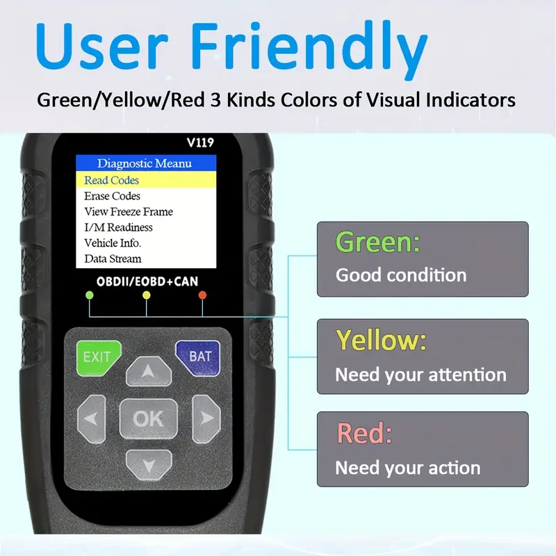 V119 OBD2 Scanner Code Reader  - đánh giá và giá Power Supply Tester