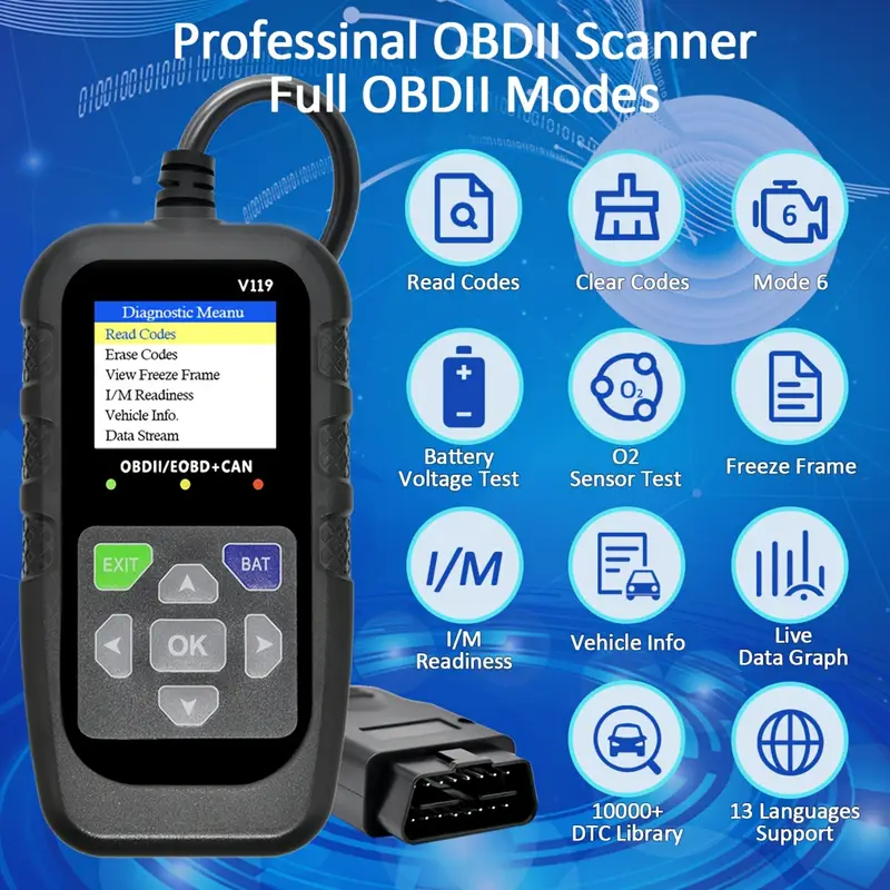 V119 OBD2 Scanner Code Reader  - đánh giá và giá Power Supply Tester