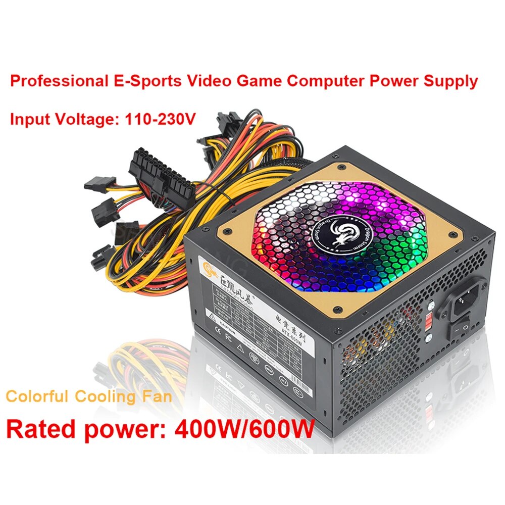 ATX 400W 600W 110-230V RGB 12V - đánh giá và giá Power Supply 750W